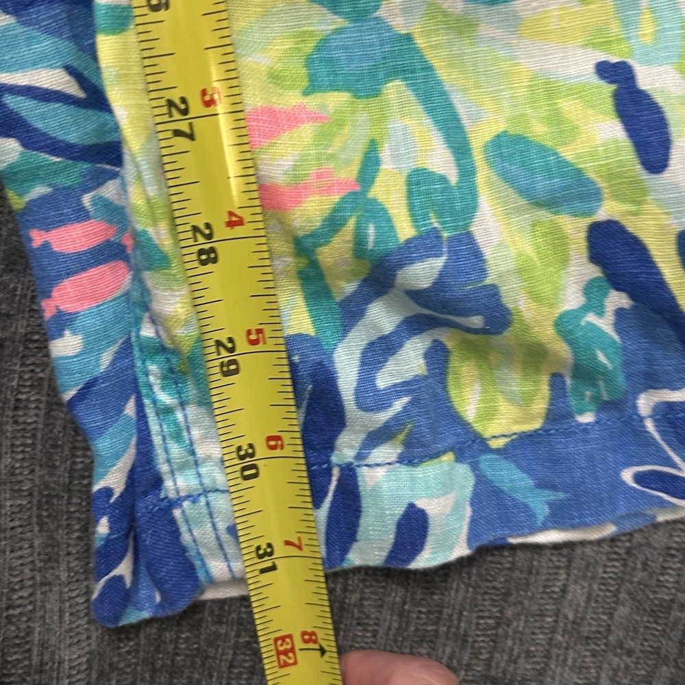 Lilly Pulitzer Womens Linen Wide Leg Pants Blue Green Pink Tropical Beach Size 4 - Picture 8 of 13